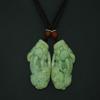 1.6" China Certified Grade A Nature Hisui Jadeite Jade Wealth Pixiu Pair Necklace Pendants view 3