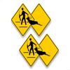 2 Hunter Dragging Killed Deer (Gun) Yellow Diamond Crossing 9" Decals Buck Xing Zone Sign Parody Novelty Truck Vinyl Stickers (2 Decal Set - Deer(Gun)) view 1