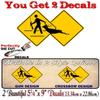 2 Hunter Dragging Killed Deer (Gun) Yellow Diamond Crossing 9" Decals Buck Xing Zone Sign Parody Novelty Truck Vinyl Stickers (2 Decal Set - Deer(Gun)) view 2