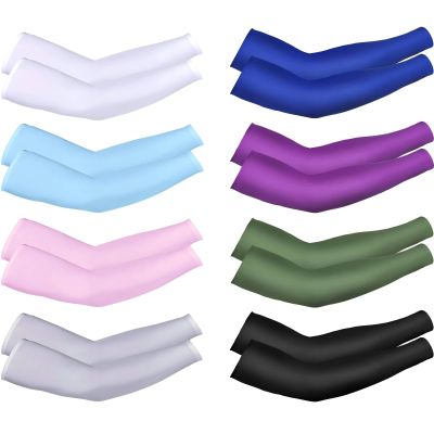 Mudder 8 Pairs UV Sun Protection Cooling Arm Sleeves for Men Women Youth Silk Compression Arm Cover Breathable Outdoors Sport