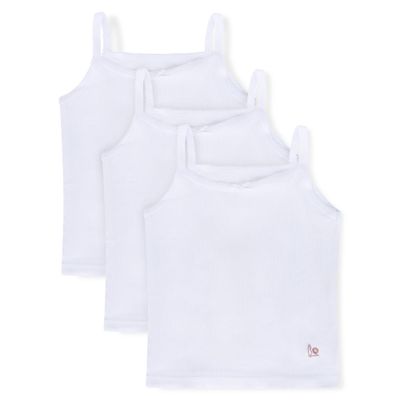 Feathers Girls Solid White Snug Fit Tagless Cami Vest - 100% Cotton Super Soft Undershirts (3/Pack) (6, Rib White)