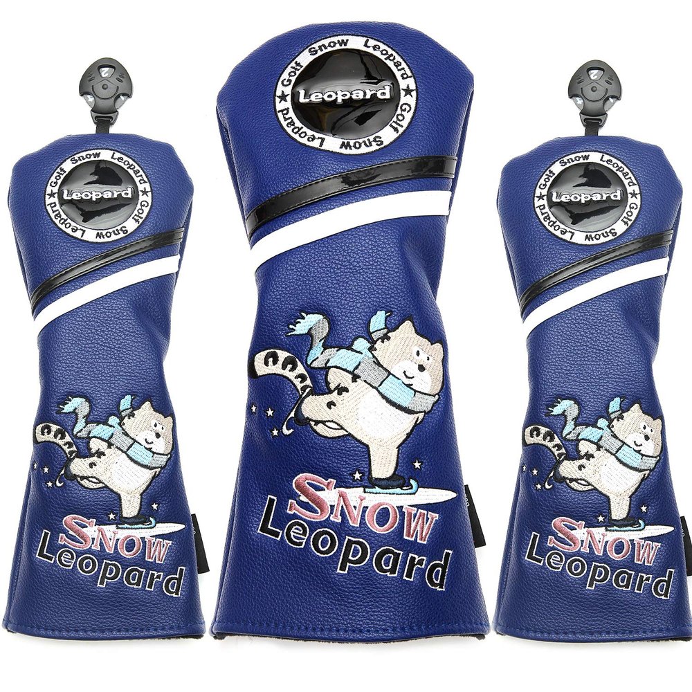 SHABIER Snow Leopard #1#3#5 H Golf Wood Headcovers 3PC/Set 460CC Driver/Fairway Wood/Hybrid PU Leather Head Covers Set (3 pcs Set Cover)