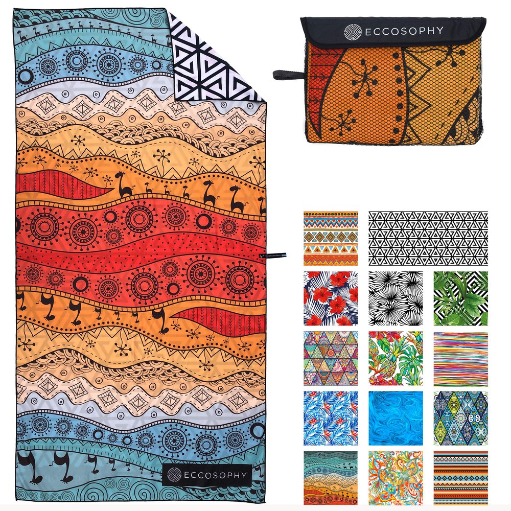 ECCOSOPHY Microfiber Beach Towel -Sand Free Towels are Quick Dry, Light Weight, Super Absorbent-Perfect Pool, Travel, Cruise, Camping Essentials-Oversized Extra Large for Adults (Marrakesh)