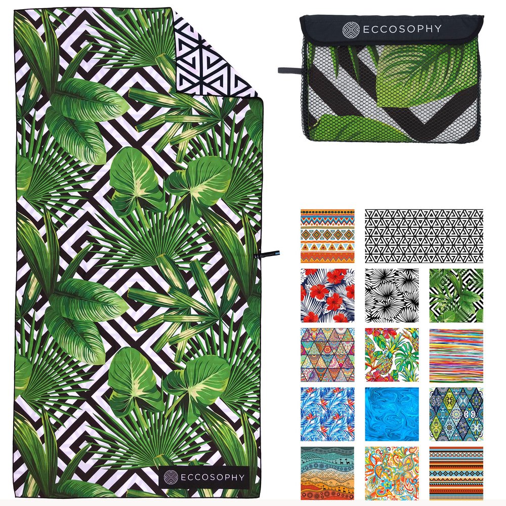 ECCOSOPHY Microfiber Beach Towel -Sand Free Towels are Quick Dry, Light Weight, Super Absorbent-Perfect Pool, Travel, Cruise, Camping Essentials-Oversized Extra Large for Adults (Madagascar)