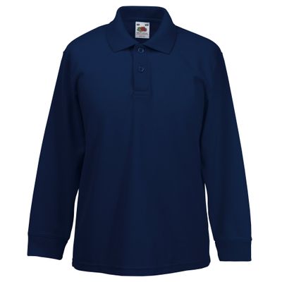 Fruit of the Loom Childrens Big Boys Long Sleeve Polo Shirts (Pack of 2) (14-15) (Deep Navy)