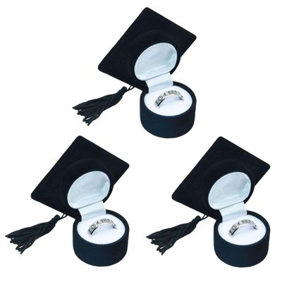 Amosfun 3Pcs Graduation Cap Jewelry Box Creative Hat Ring Box Display Holder Case for Graduation Proposal Wedding Ceremony Birthday Engagement Party