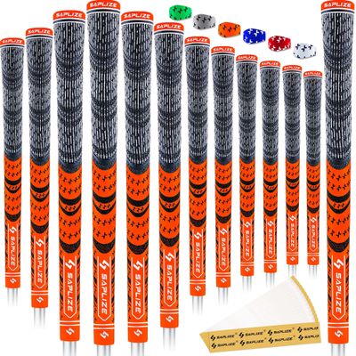 SAPLIZE Cross Cord Golf Grips Set of 13 Grips with Tape or Full Regripping Kit, Std/Mid/Jumbo, Low Taper Design, Multi-compound Hybrid, Anti-Slip Golf Club Grips, CL03 Series, Standard, Orange