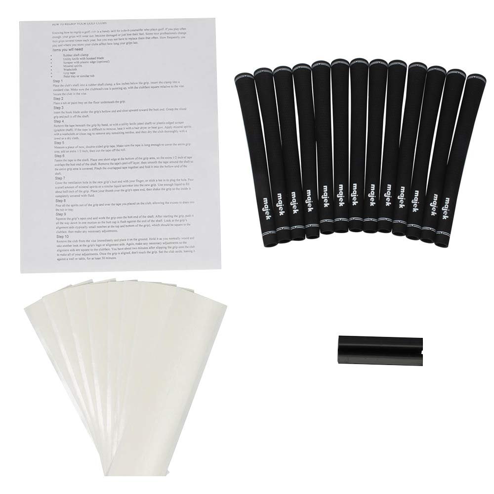 Majek Jumbo Size Tour Pro Black Golf Grips and Grip Kit (13 grips, grip tape, clamp, instructions)