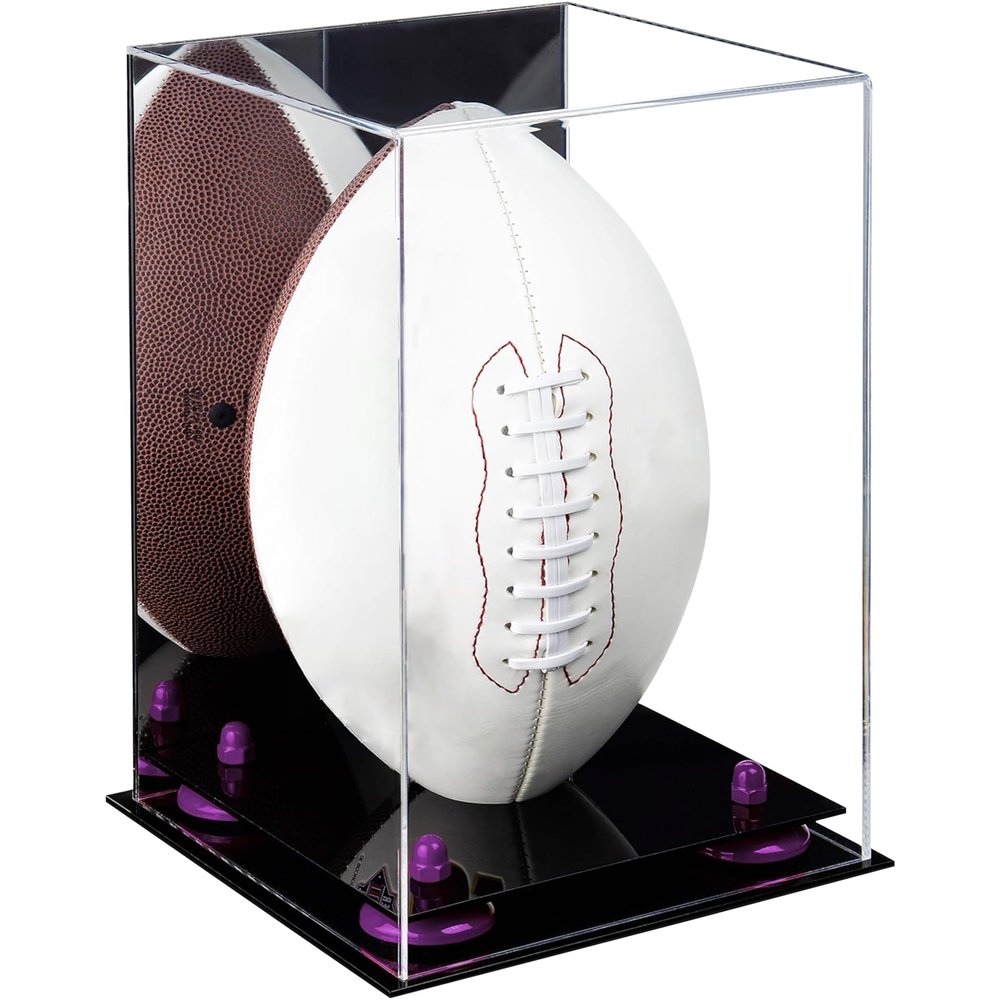 Football Display Case, Durable Clear Display Case with Mirror & Black Base, Case for Full Size Footballs, Sports Memorabilia, Collectibles, Keepsakes, (A060-PR)