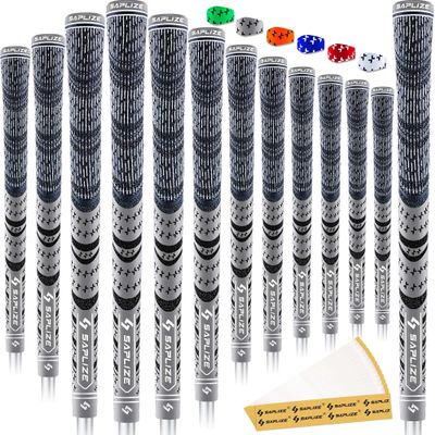 SAPLIZE Cross Cord Golf Grips Set of 13 Grips with Tape or Full Regripping Kit, Std/Mid/Jumbo, Low Taper Design, Multi-compound Hybrid, Anti-Slip Golf Club Grips, CL03 Series, Standard, Grey