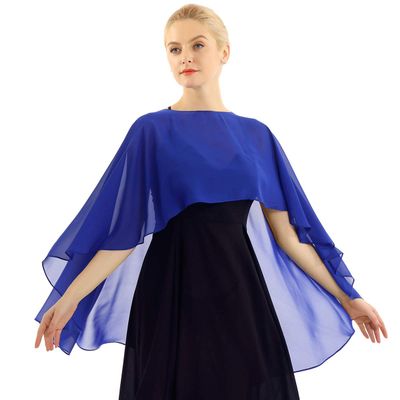 Freebily Women's Chiffon Cape Shawls and Wraps for Bridesmaid Wedding Capes Cover Up Evening Dress Blue One Size