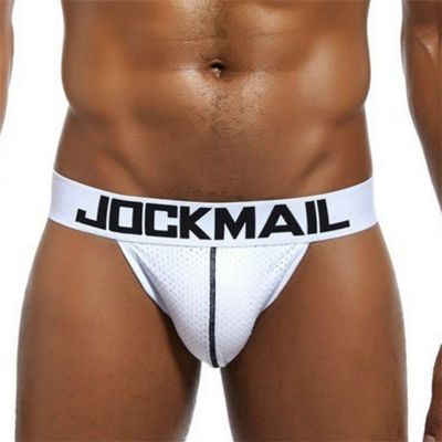 Brand Sexy Men underwear jock straps Nylon mesh breathable tanga hombre G-string Thongs gay Underwear men Jockstraps (XXL, White)