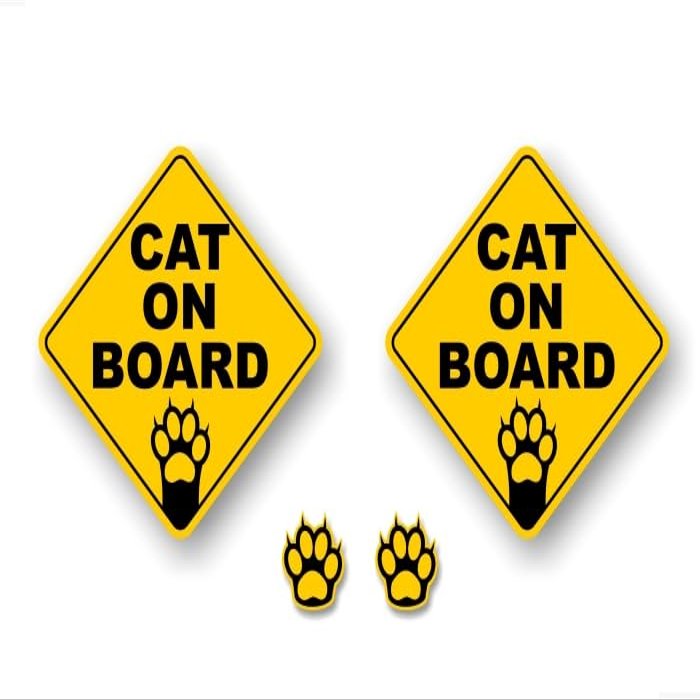 (2) 7" CAT on Board and 2 Paw Print 2'' Decals Cats Paws Onboard Yellow Diamond Car Sticker Safety Sign Vehicle Minivan SUV Vinyl Stickers ((2) 7" On Board & (2) 2'' Paw Prints)