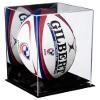 Better Display Cases Acrylic Rugby Ball Display Case Vertical with Mirror and Black Risers (A060-BR) view 1