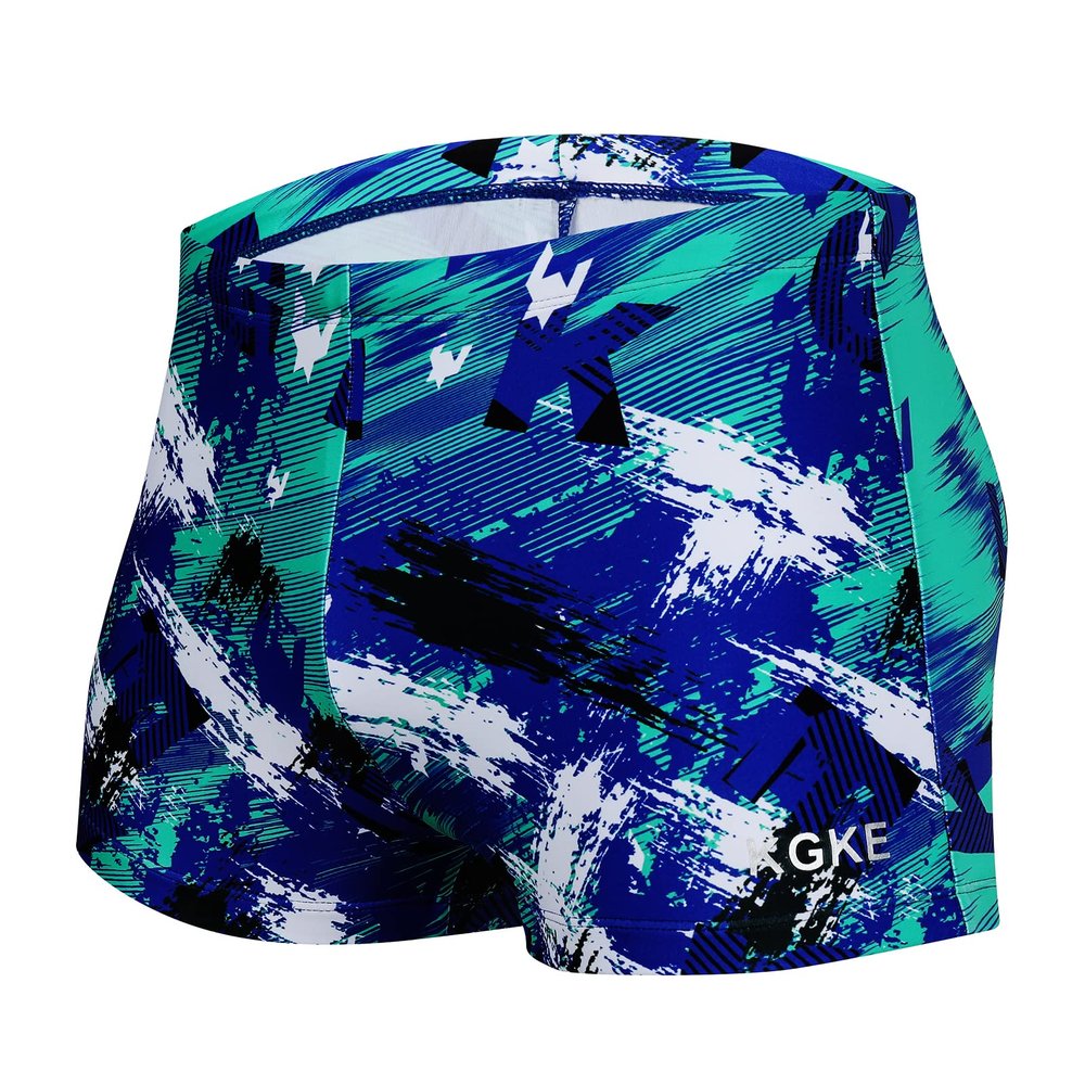 K898 Men's Square Leg Swimming Jammer Shorts UPF50+,Men Swimsuit Swim Jammers Fabric Shape Retention (Green&Blue,XL)