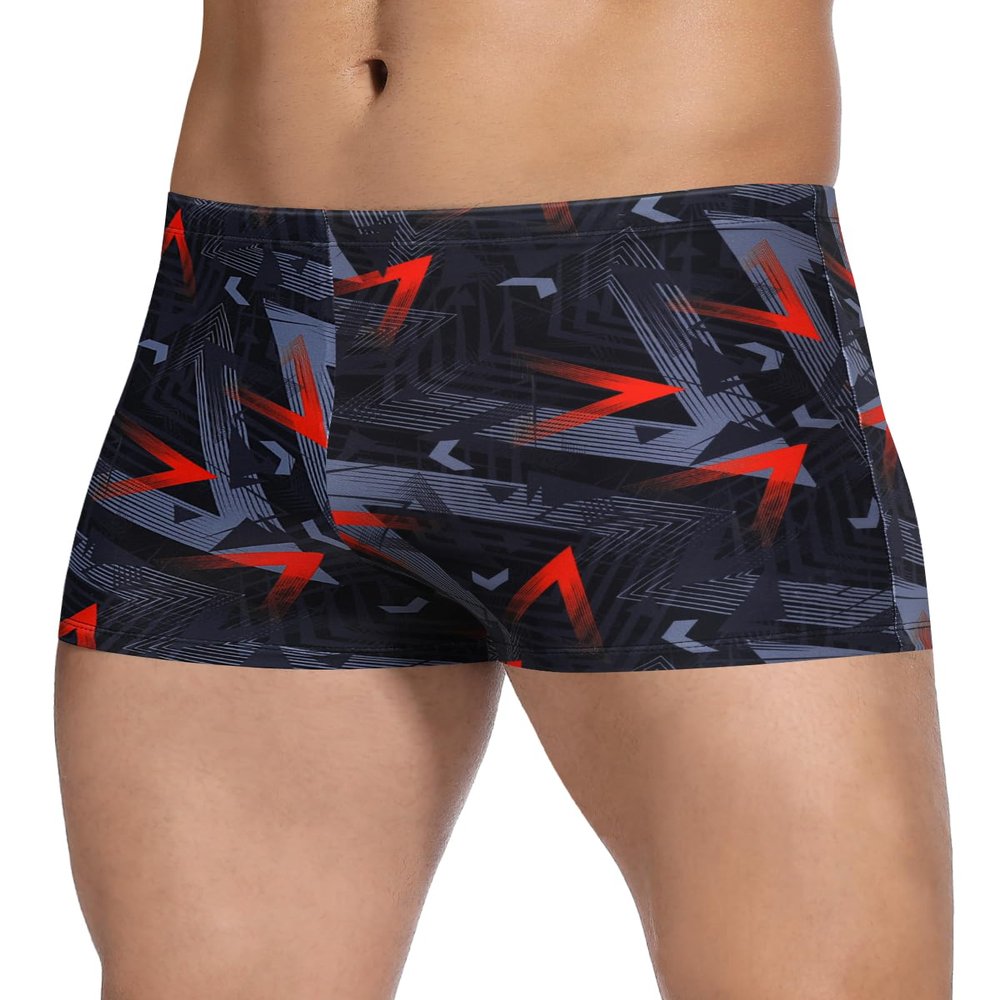K898 Men's Square Leg Swimming Jammer Shorts UPF50+,Men Swimsuit Swim Jammers Fabric Shape Retention (Geometric Brown,XL)