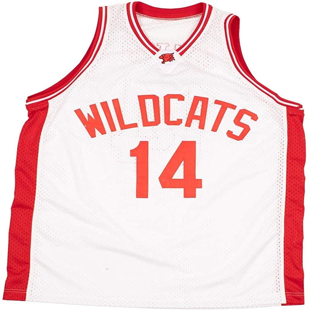 Zac E Troy Bolton 14 East High School Wildcats White Patch Basketball Jersey (34)