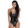 FEESHOW Women's Metallic Camisole Dance Leotard Bodysuit One Piece Swimsuit Black V-Neck Medium view 1
