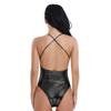 FEESHOW Women's Metallic Camisole Dance Leotard Bodysuit One Piece Swimsuit Black V-Neck Medium view 3