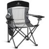 ALPHA CAMP Oversized Mesh Back Camping Folding Chair Heavy Duty Support 350 LBS Collapsible Steel Frame Quad Chair Padded Arm Chair with Cup Holder Portable for Outdoor (Black/Grey) view 1