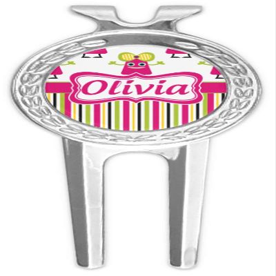 YouCustomizeIt Personalized Pink Monsters & Stripes Golf Divot Tool & Ball Marker