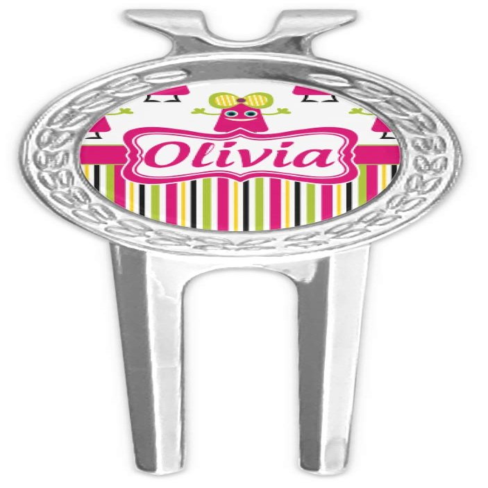 YouCustomizeIt Personalized Pink Monsters & Stripes Golf Divot Tool & Ball Marker