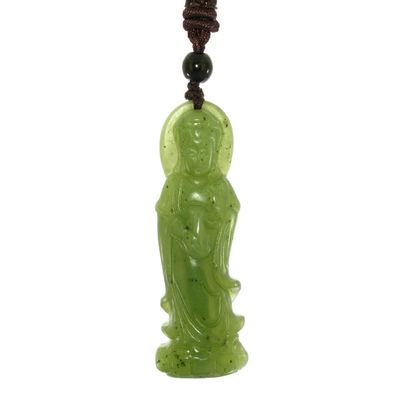 2" China Certified Nature Hetian Nephrite Jade Smart Kwan-yin Hand Carved Necklace Pendant 7091