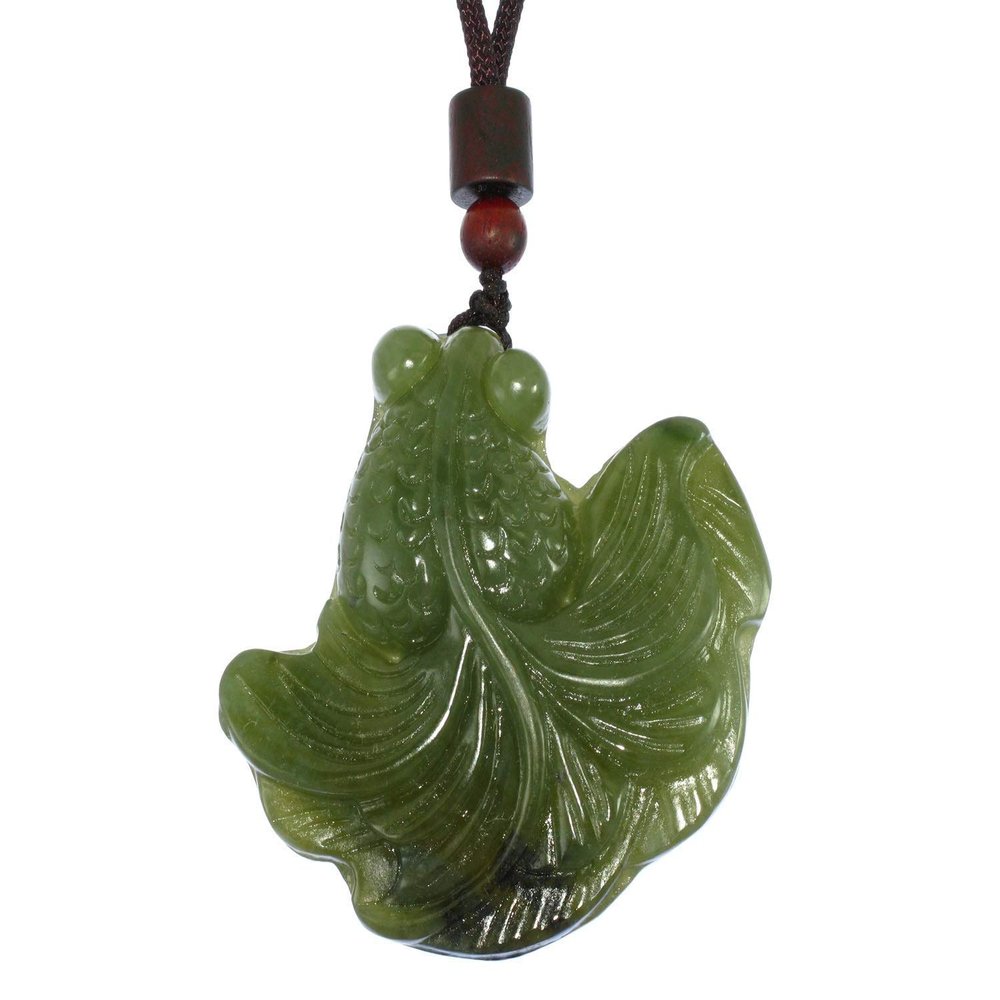 2" China Certified Nature Hetian Nephrite Jade Gold Fish Hand Carved Necklace Pendant 3777
