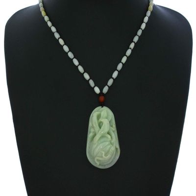 2.2" China Certified Grade A Nature Hisui Jadeite Jade Happy Double Magpie and Pumpkin Necklace Pendants