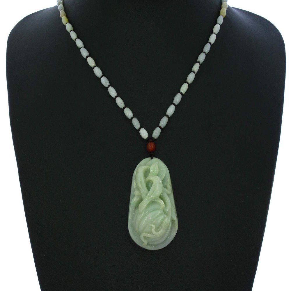 2.2" China Certified Grade A Nature Hisui Jadeite Jade Happy Double Magpie and Pumpkin Necklace Pendants