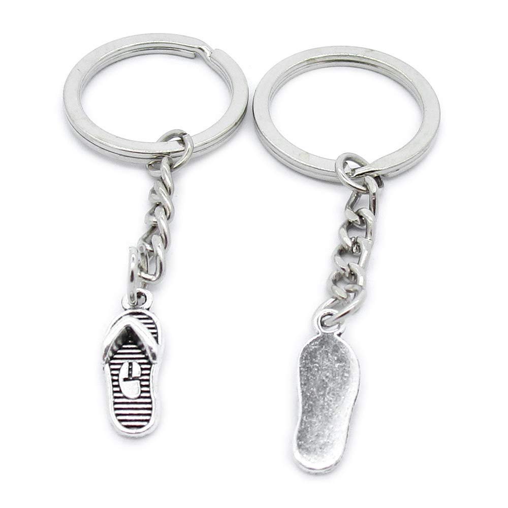 50 PCS Antique Silver Keyrings Keychains Key Ring Chains Tags Clasps AA461 Slippers Shoes