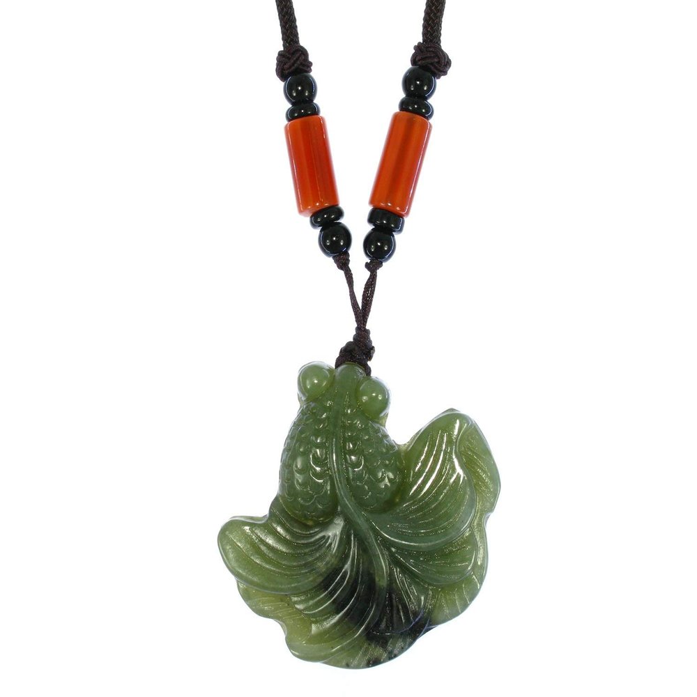 2" China Certified Nature Hetian Nephrite Jade Wealth Gold Fish Hand Carved Pendant 3778