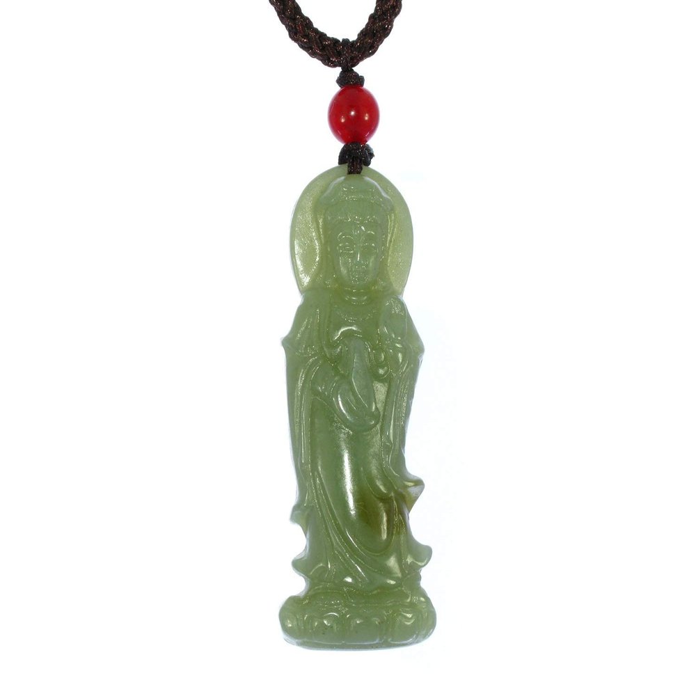 1.9" China Certified Nature Hetian Nephrite Jade Blessing Kwan-yin Hand Carved Necklace Pendant 7082