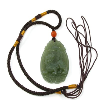1.7" China Certified Nature Hetian Nephrite Jade Fortune Pixiu Hand Carved Necklace Pendant 3449