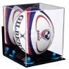 Better Display Cases Acrylic Rugby Ball Display Case Vertical with Mirror, Wall Mount and Blue Risers (A060-BLR) view 1