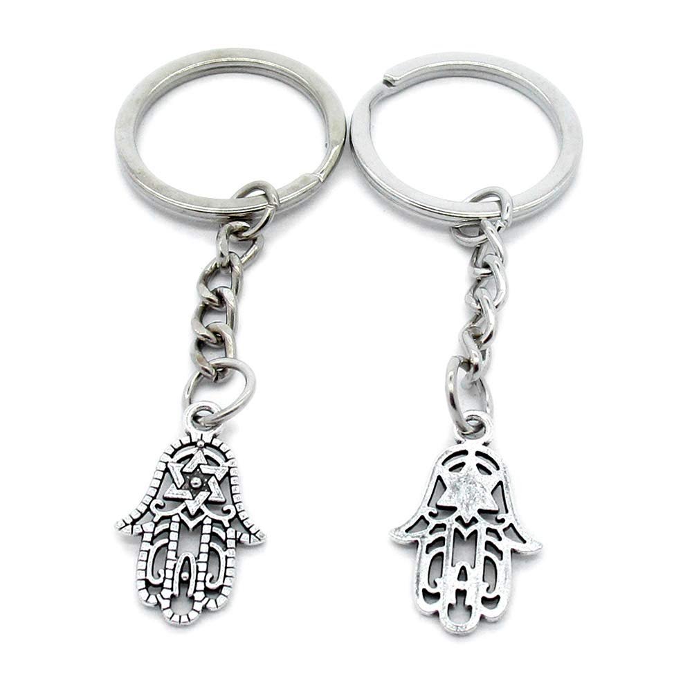 100 PCS Antique Silver Keyrings Keychains Key Ring Chains Tags Clasps AA461 Hamesh Hamsa Hand of Fatima