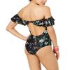 Raisins Womens Stars & Bloom Off-The-Shoulder Cheeky One-Piece Swimsuit, Black, Medium view 2
