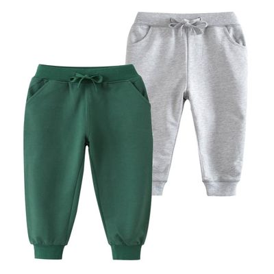 HUAER& Baby Boy's Jogger Pants Dinosaur Car Animal Print Drawstring Elastic Waist Sweatpants Cotton Toddler Athletic Pants 2 -Pack(Dark Green + Light Gray,4-5T)
