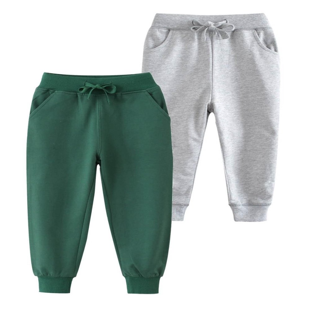 HUAER& Baby Boy's Jogger Pants Dinosaur Car Animal Print Drawstring Elastic Waist Sweatpants Cotton Toddler Athletic Pants 2 -Pack(Dark Green + Light Gray,4-5T)
