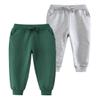 HUAER& Baby Boy's Jogger Pants Dinosaur Car Animal Print Drawstring Elastic Waist Sweatpants Cotton Toddler Athletic Pants 2 -Pack(Dark Green + Light Gray,4-5T) view 1