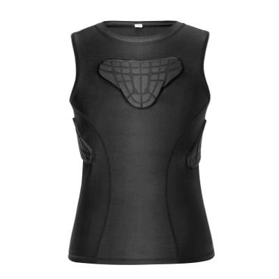 TUOYR Padded Shirt Youth Boys Padded Compression Sports Protective T-Shirt Rib Chest Protector Extreme Exercise (Black Padeed Vest, Y-XL(Chest 30.5inch~32inch))