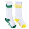 juDanzy 2 Pack of Baby, Toddler and Kids Knee High Tube Socks for Boys and Girls with Grips (2-4 Years, White with Green & Yellow Stripes) view 1