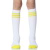 juDanzy 2 Pack of Baby, Toddler and Kids Knee High Tube Socks for Boys and Girls with Grips (2-4 Years, White with Green & Yellow Stripes) view 3