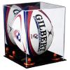 Better Display Cases Acrylic Rugby Ball Display Case Vertical with Mirror and Orange Risers (A060-OR) view 1