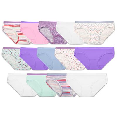 Fruit of the Loom Girls' Cotton Underwear Hipster Panties, 14 Pack - Fashion Assorted, 12 US