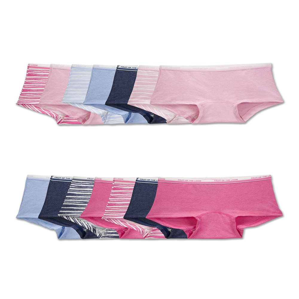 Fruit of the Loom Girls' Big Cotton Boyshort Underwear, 14 Pack-Fashion Assorted, 10
