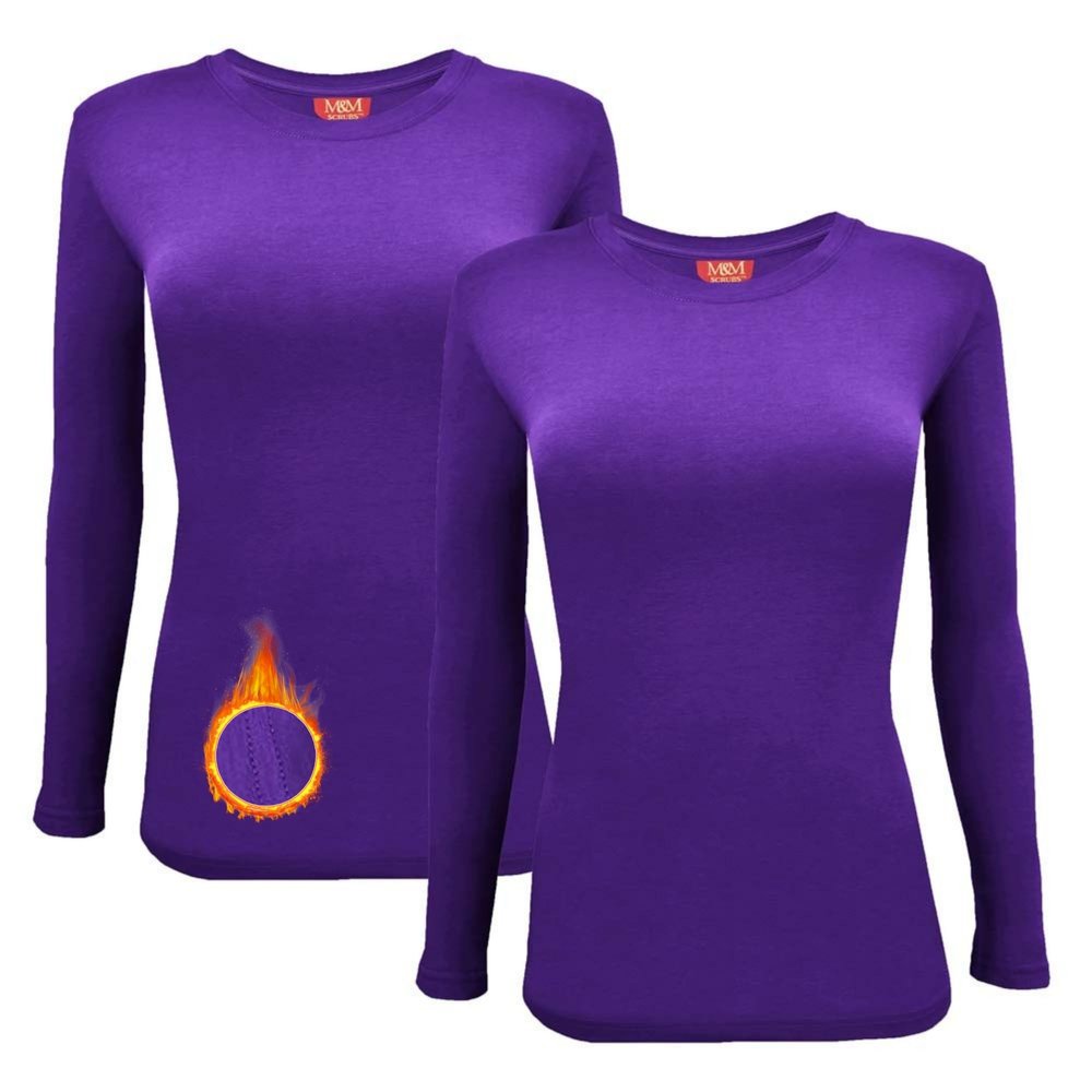 M&M SCRUBS Women's Under Scrub Tee Crew Neck Long Sleeve T-Shirt 2 - Pack (Purple, 2X-Large)