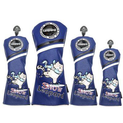 SHABIER Snow Leopard #1#3#5 H Golf Wood Headcovers 3PC/Set 460CC Driver/Fairway Wood/Hybrid PU Leather Head Covers Set (4 pcs Set Cover)