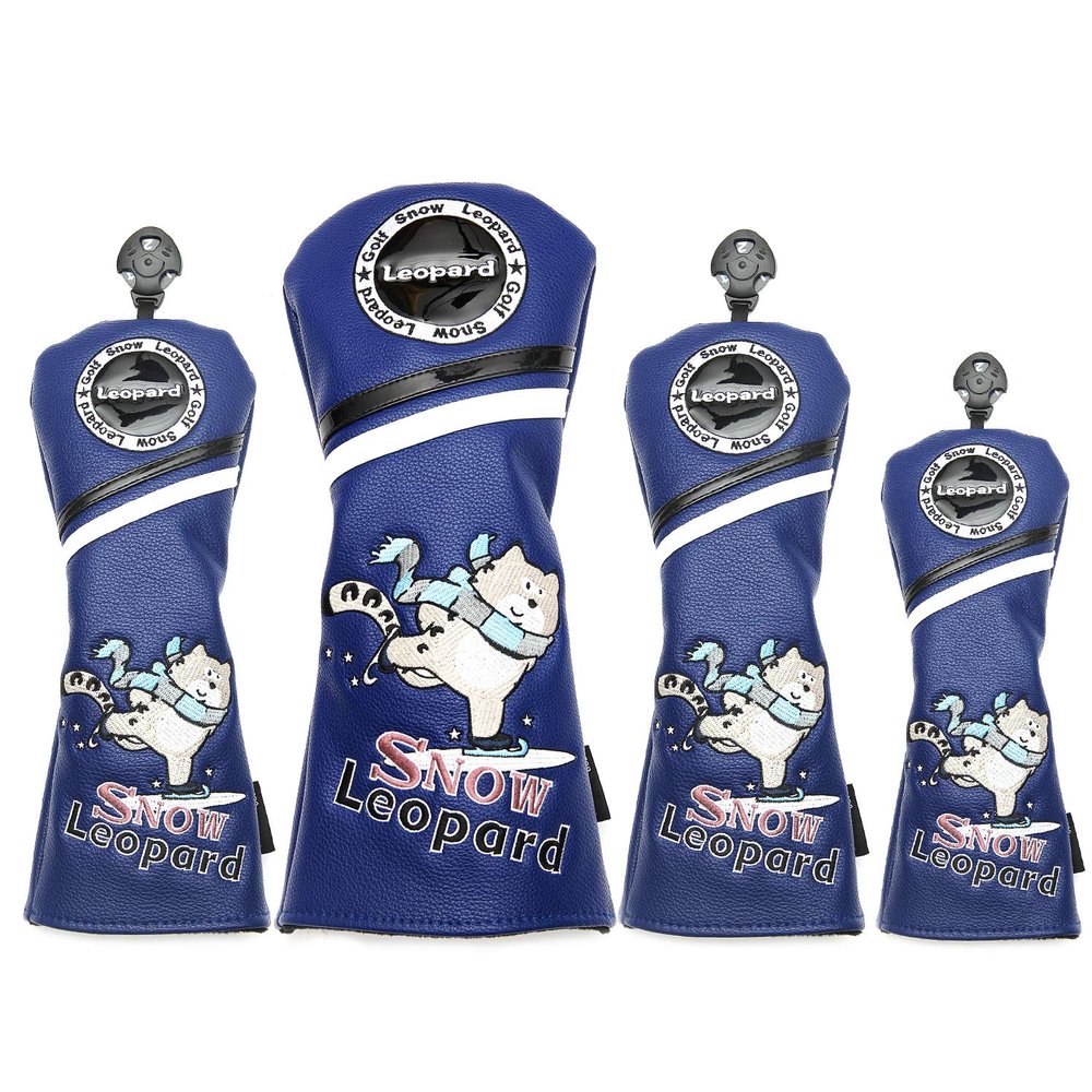 SHABIER Snow Leopard #1#3#5 H Golf Wood Headcovers 3PC/Set 460CC Driver/Fairway Wood/Hybrid PU Leather Head Covers Set (4 pcs Set Cover)