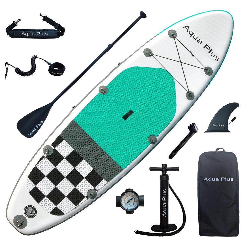 Aqua Plus 6inches Thick Inflatable SUP for All Skill Levels Stand Up Paddle Board,Paddle,Double Action Pump,ISUP Travel Backpack, Leash,Shoulder Strap,Youth,Adult Inflatable Paddle Board